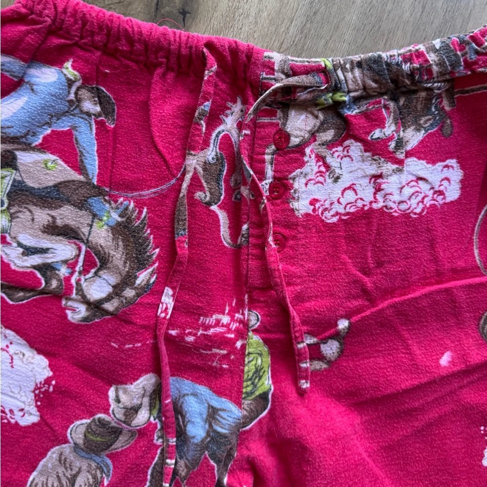 PJ Salvage Vintage Fleece Pajama Set - Vibrant Red Western Cowboy Theme - Picture 7 of 8